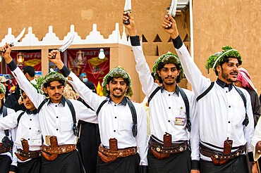 Colourful traditionally dressed men, Al Janadriyah Festival, Riyadh, Saudi Arabia, Middle East