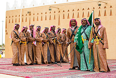 Colourful traditionally dressed men, Al Janadriyah Festival, Riyadh, Saudi Arabia, Middle East