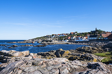 View over the town of Gudhjem, Bornholm, Denmark, Scandinavia, Europe