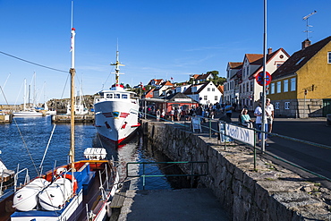 View over the town of Gudhjem, Bornholm, Denmark, Scandinavia, Europe