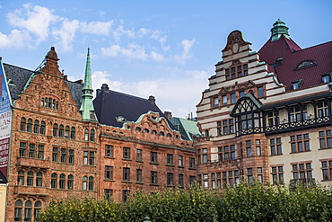 Historical houses, Stortorget, large central square of Malmo, Sweden, Scandinavia, Europe