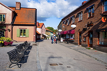 Old houses in the pedestrian zone of Sigtuna, the oldest town of Sweden, Scandinavia, Europe