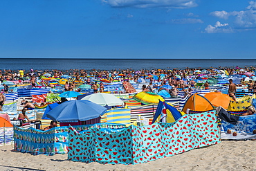 Very busy beach in Leba, Baltic Sea, Poland, Europe