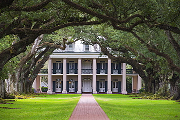 Oak tree alley and planation house in the Oak Alley plantation, Louisiana, United States of America, North America