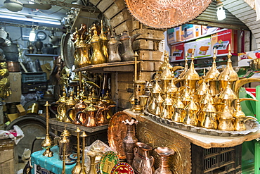 Copper pots for sale, Copper bazaar, Baghdad, Iraq, Middle East