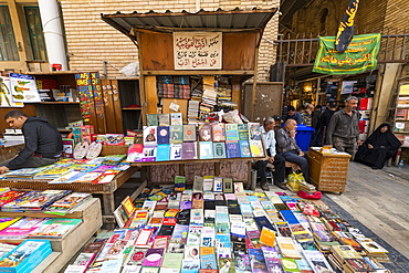 Bookshop in Mutanabbi Street a street filled with books stalls, Baghdad, Iraq, Middle East