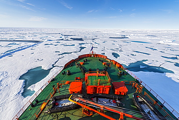 Bow of the Icebreaker '50 years of victory' on its way to the North Pole, Arctic