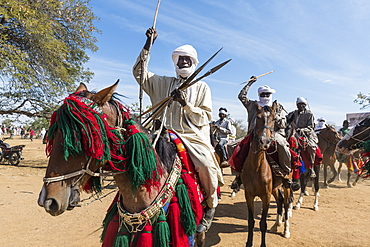 Colourful horse rider at a Tribal festival, Sahel, Chad, Africa