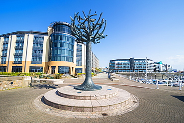 Modern sculpture in the harbour of St. Helier, Jersey, Channel Islands, United Kingdom, Europe