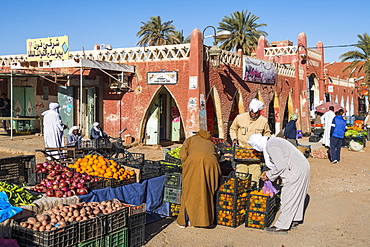 Red architecture in the center of Timimoun, western Algeria, North Africa, Africa