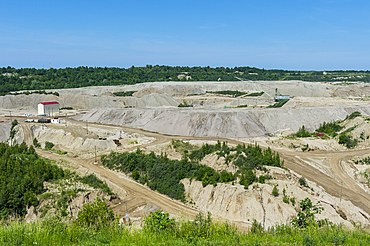 Open pit at the Primorskoye amber mine, Yantarny, Kaliningrad, Russia, Europe