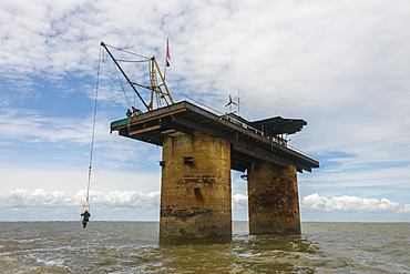 View of Roughs Tower, the former defense plattform, a Maunsell Sea Fort, now the Principality of Sealand, North Sea, Europe