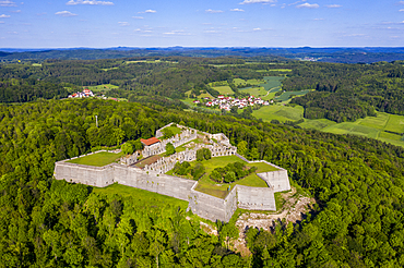 Aerial by drone of Fortress Rothenberg, Franconia, Bavaria, Germany, Europe