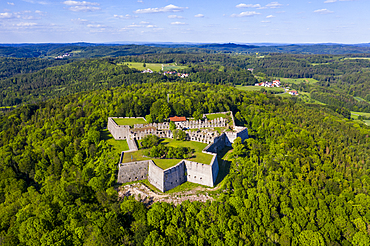 Aerial by drone of Fortress Rothenberg, Franconia, Bavaria, Germany, Europe