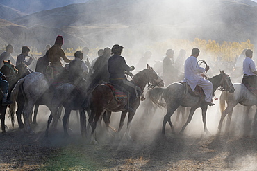 Men practising a traditional Buzkashi game, Yaklawang, Afghanistan, Asia