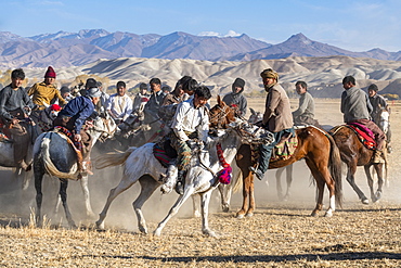 Men practising a traditional Buzkashi game, Yaklawang, Afghanistan, Asia