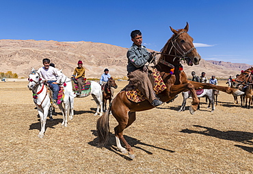 Men practising a traditional Buzkashi game, Yaklawang, Afghanistan, Asia