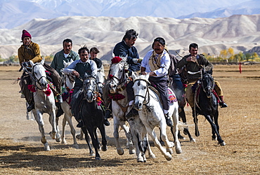 Men practising a traditional Buzkashi game, Yaklawang, Afghanistan, Asia