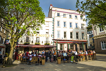 Open air pub on the Royal Square in St. Helier, Jersey, Channel Islands, United Kingdom, Europe