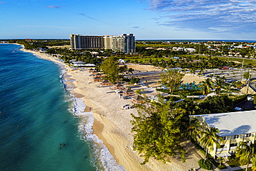 Aerial of the Seven Mile Beach, Grand Cayman, Cayman Islands, Caribbean, Central America