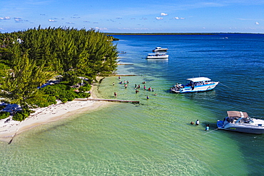 Aerial by drone of Starfish Point on Water Cay, Grand Cayman, Cayman Islands, Caribbean, Central America