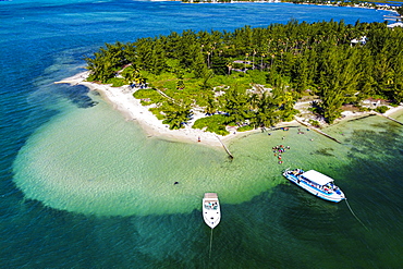 Aerial by drone of Starfish Point on Water Cay, Grand Cayman, Cayman Islands, Caribbean, Central America