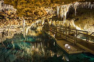 Stalagmites and stalactites in the beautiful Crystal subterranean cave, Bermuda, North America