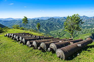 Old cannons in front of the Citadelle Laferriere, UNESCO World Heritage Site, Cap Haitien, Haiti, Caribbean, Central America