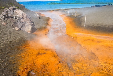 Sulphur river below Volcano Tavurvur, Rabaul, East New Britain, Papua New Guinea, Pacific