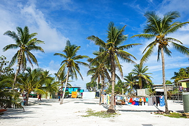 Clothes drying in the open sun, Funafuti, Tuvalu, South Pacific