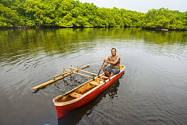 Man in his dugout canoe, Kosrae, Federated States of Micronesia, South Pacific