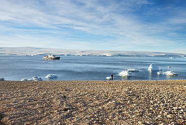 Icebreaker anchoring behind an iceberg, Paulet Island, Antarctica, Polar Regions