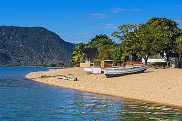 Sandy beach at Cape Maclear, Lake Malawi, Malawi, Africa