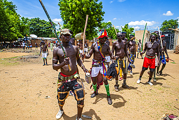 Men dancing at a tribal festival, Southern Chad, Africa