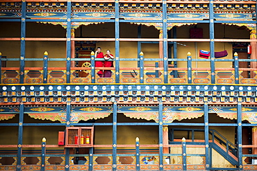 Buddhist monks at Rinpung Dzong, Paro District, Bhutan, Asia