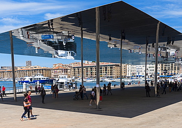 The Port Vieux Pavilion Mirrored Canopy, Marseille, Bouches du Rhone, Provence, Provence-Alpes-Cote d'Azur, France, Europe