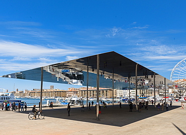 The Port Vieux Pavilion Mirrored Canopy, Marseille, Bouches du Rhone, Provence, Provence-Alpes-Cote d'Azur, France, Europe