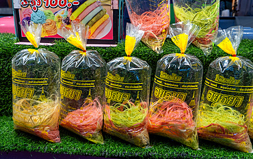 Tropical fruit juices for sale at a market stall, Chiang Mai, Thailand, Southeast Asia, Asia