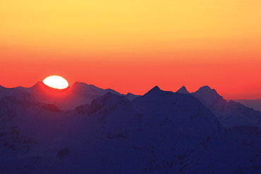 Swiss alps, mountains, winter, valley of lauterbrunnen, view from the schilthorn, 2970 m, bernese , bern, switzerland