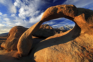 Mobius arch, natural arch formed out of granite rock at sunrise, lone pine peak, 12994, feet, alabama hills, sierra nevada, lone pine, california, usa