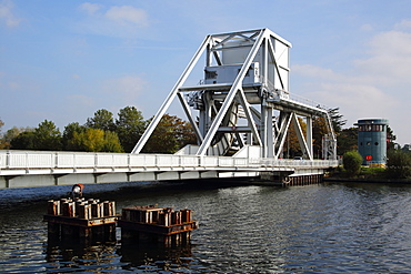 Replica of the original historic 1934 Pegasus Bridge over Caen Canal, built in 1994, Normandy, France, Europe