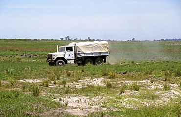 Zambia un truck delivering food aid to a remote part of shangombo district during a time of drought and near-famine 2002-2003