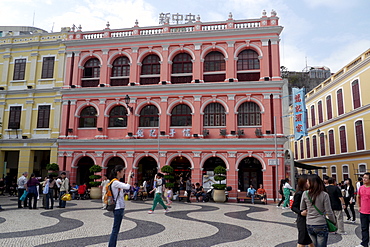 MACAU Street scene in downtown Macau showing colonial Portugese architecture.. photo by Sean Sprague