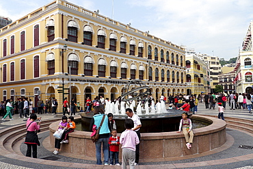 MACAU Street scene in downtown Macau showing colonial Portugese architecture.. photo by Sean Sprague