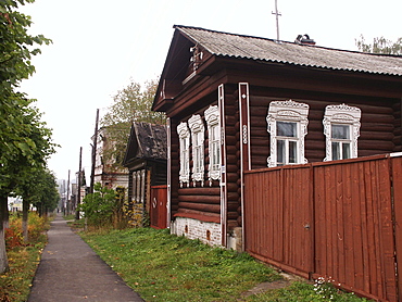 Russia street scene wooden houses palekh