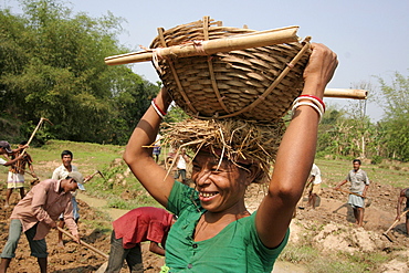 Bangladesh farmers expanding a creek, koch tribal minority, nalitabari, mymensingh region