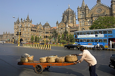 India chhatrapati shivaji terminus (formerly victoria terminus), main railway station in mumbai, built by the british in gothic style during the 19th century.