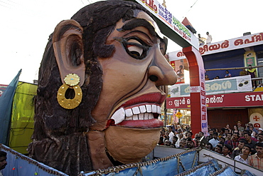 India efigy of kali, goddess of destruction, paraded in kerala.