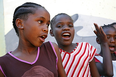 Namibia children, many of whom aids orphans positive themselves at bernard nordkamp (youth) center, katatura, a black township of windhoek, (dating from apartheid). Girls dancing