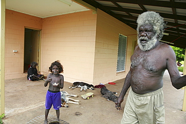 Australia older aborigine man, aborigine community of , or beswick, arnemland, northern territory